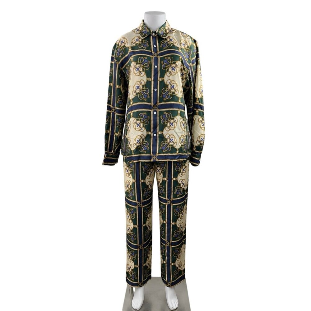 NEW Aime Leon Dore Multicolor 100% Silk Satin Printed Shirt Pants 2-PC Set XXL